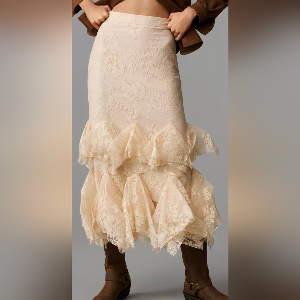 Mare Mare Anthropologie Lace Tiered Midi Skirt